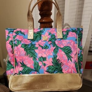 Lilly Pullitzer Floral Tote Bag with Gold, Accents, NWOT.